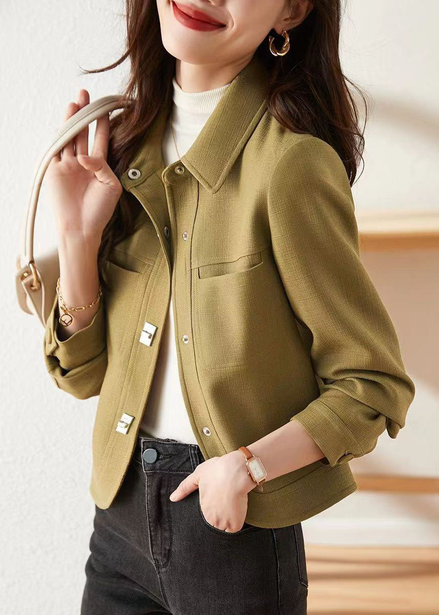 WW | Light Green Peter Pan Collar Button Patchwork Cotton Jackets
