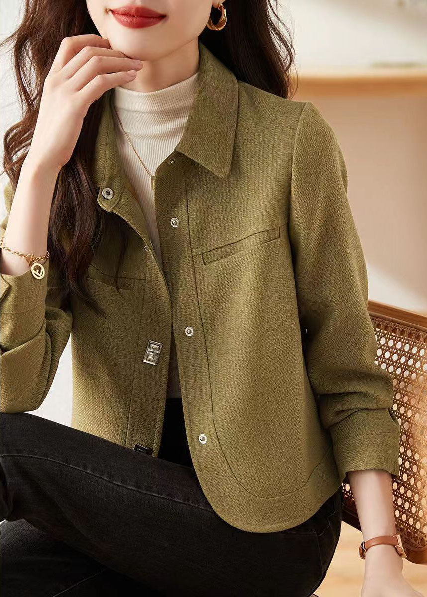WW | Light Green Peter Pan Collar Button Patchwork Cotton Jackets