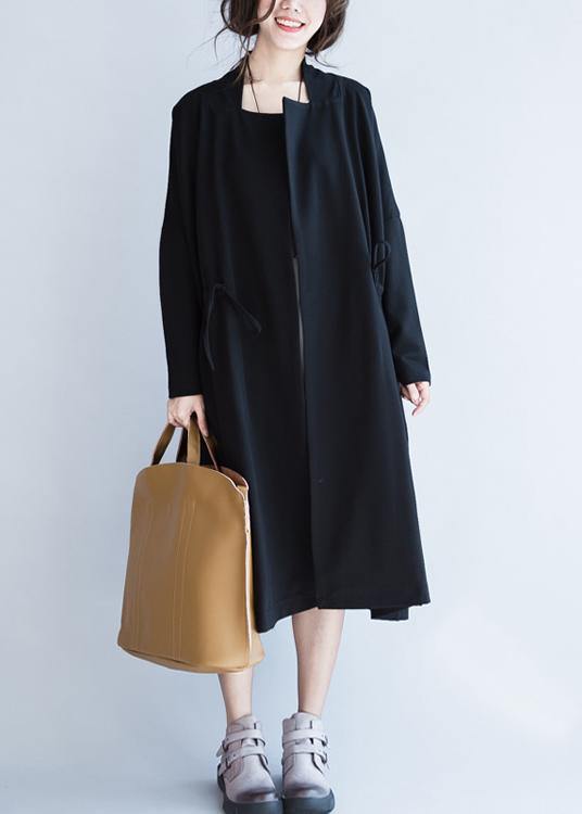 WW | Notched Zugverschluss Mode Mäntel Damen Blusen schwarze lockere Oberbekleidung