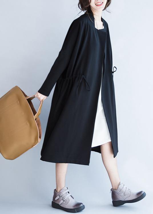 WW | Notched Zugverschluss Mode Mäntel Damen Blusen schwarze lockere Oberbekleidung