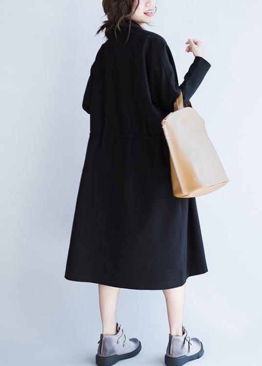 WW | Notched Zugverschluss Mode Mäntel Damen Blusen schwarze lockere Oberbekleidung