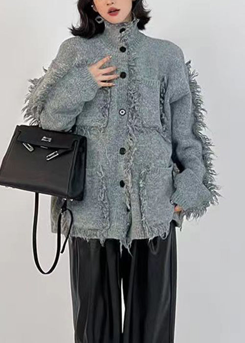 WW | Red Button Pockets Cotton Knit Coats Long Sleeve