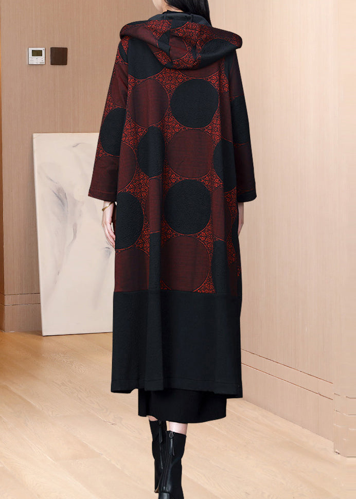 WW | Red Press Button Patchwork Warm Fleece Hoodies Coats Winter