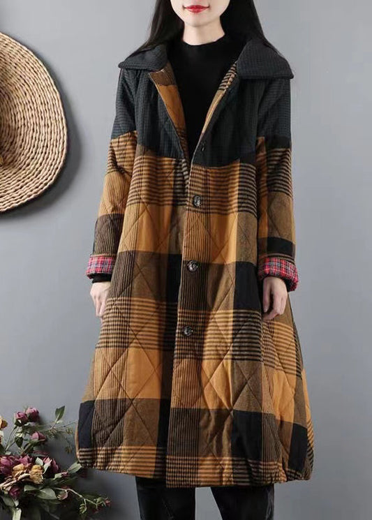 WW | Gelbe Taschen Karierter Patchwork feine Baumwollgefüllte Mäntel Winter