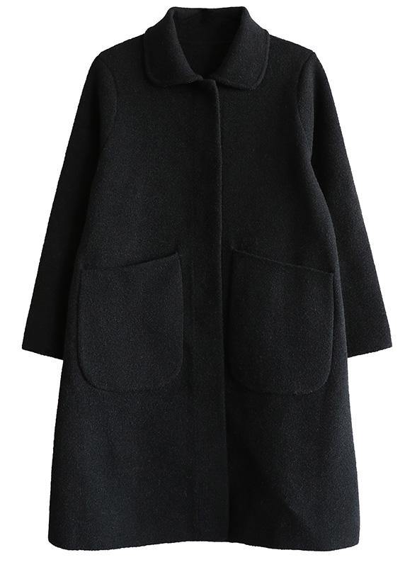 WW | Chic black cotton coat with an elegant lapel collar