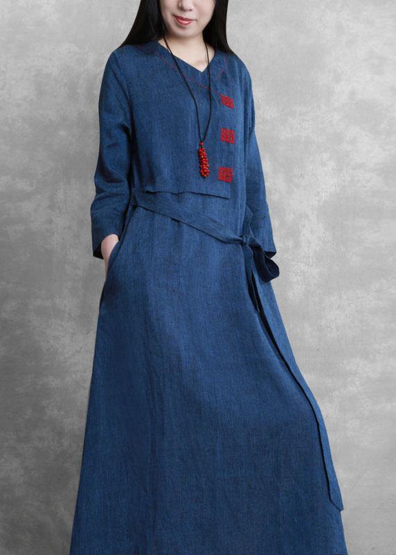 WW | Blue Fine Box Coat Fabrics Round Neck Tie Waist Jackets