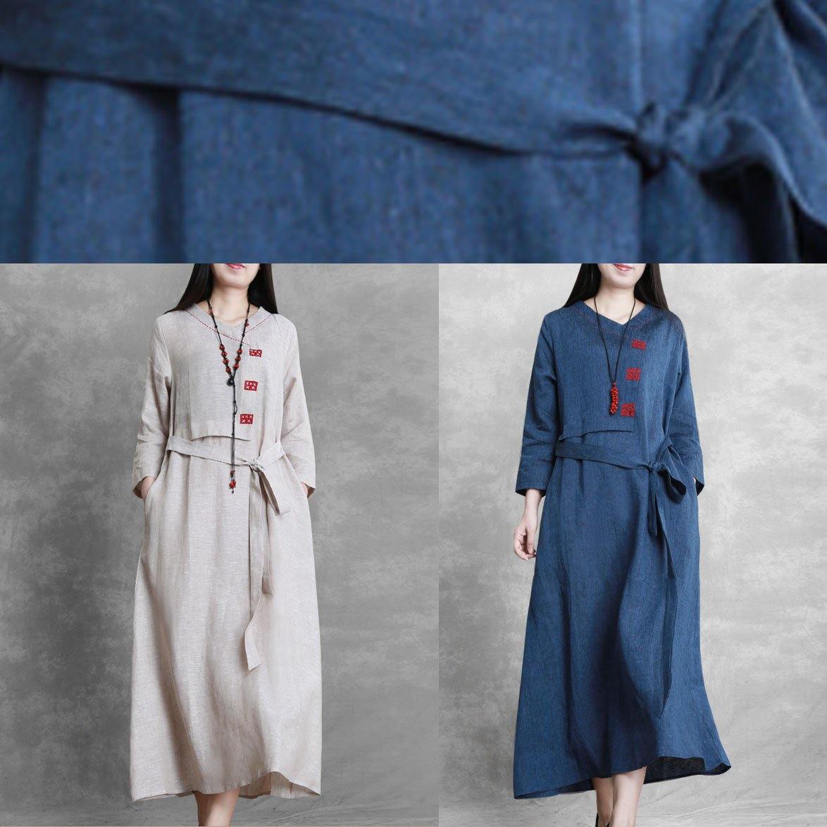 WW | Blue Fine Box Coat Fabrics Round Neck Tie Waist Jackets