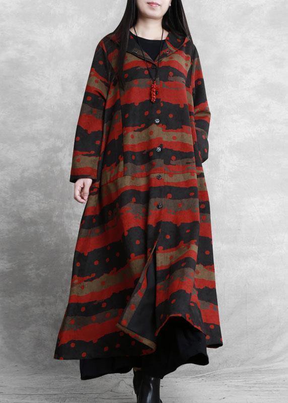 WW | Kapuzen Button Down feine Kleidung für Frauen mit rotem Druck tägliche Mäntel