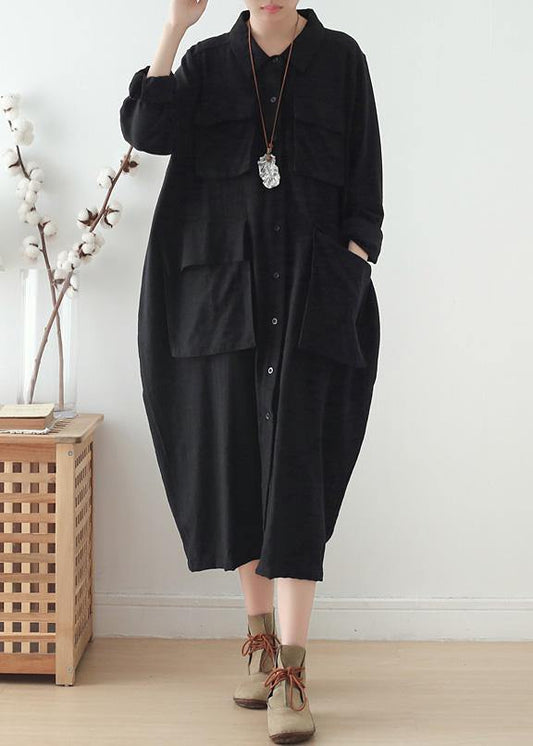 WW | Lapel Pockets Plus Size Clothes for Women Black Knee Women's Coats