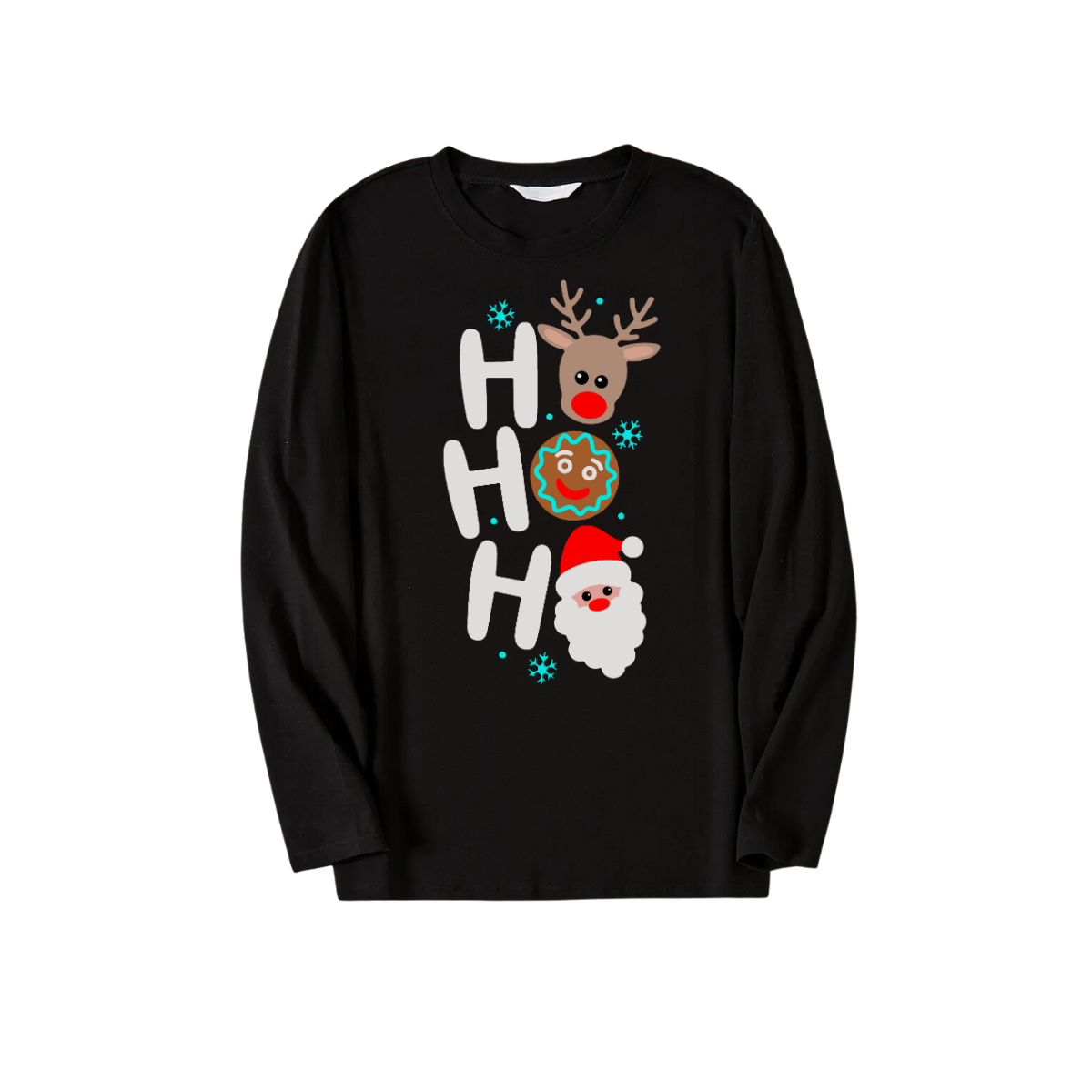 WW | Christmas "HO HO HO" Text Print Black Long Sleeve Top with Green and Black Plaid Family Neutral Pajamas