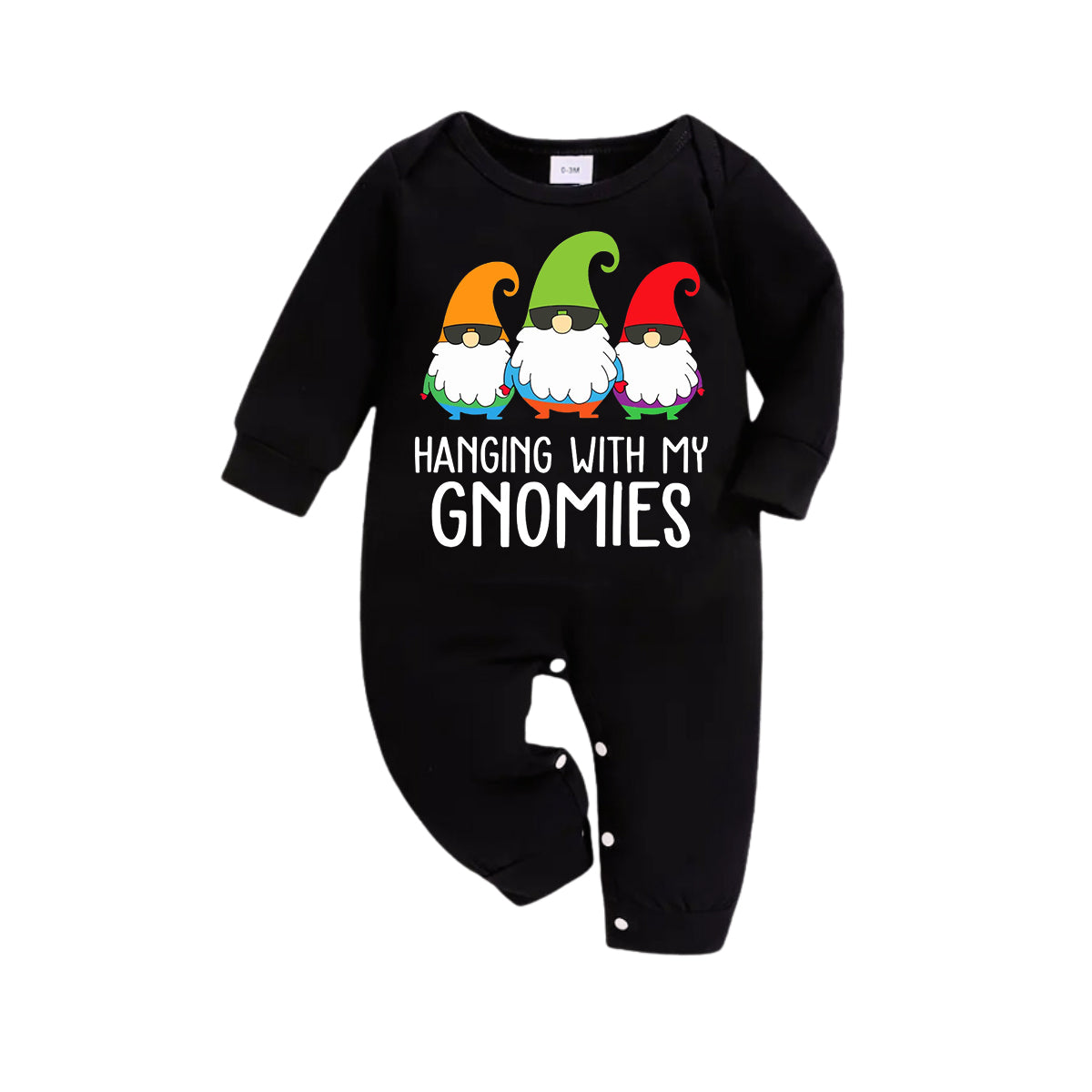 WW | Three Santas "HANGING WITH MY GNOMIES" Monogram-Druck Schwarz Langärmliges Oberteil mit Vintage Grün und Schwarz Großes Karomuster Familie Passende Pyjamas