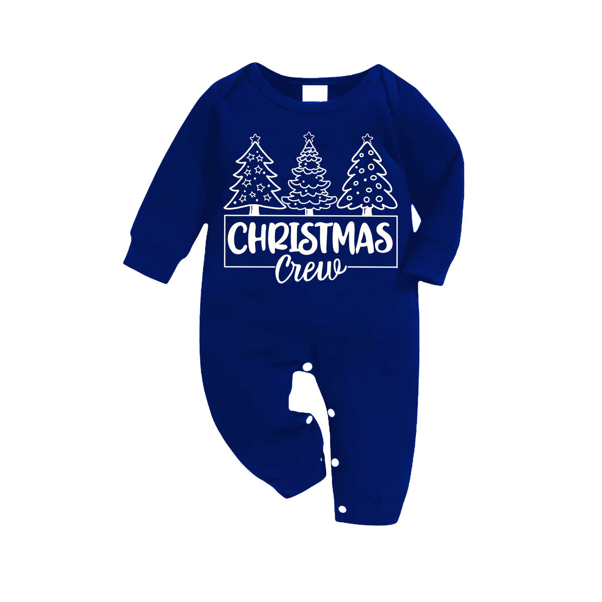 WW | "Weihnachtscrew" und Bäume Blaue Lange Ärmel mit Blau&Weiß&Schwarz Karierter Hose Familienpassende Pyjamas