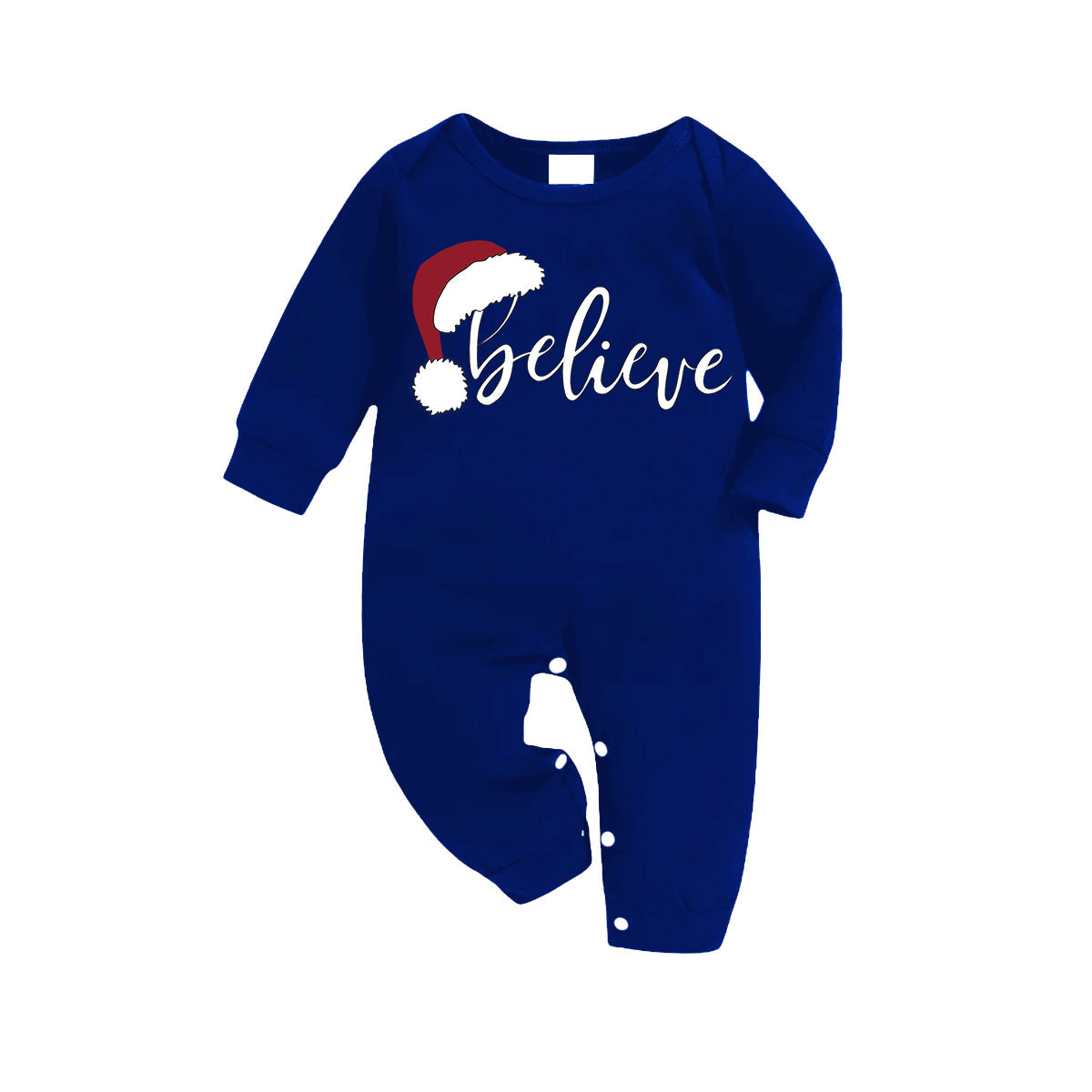 WW | Stylish White Letter Print "Believe" Blue Long Sleeve with Blue-White-Black Plaid Pants Family Matching Pajamas