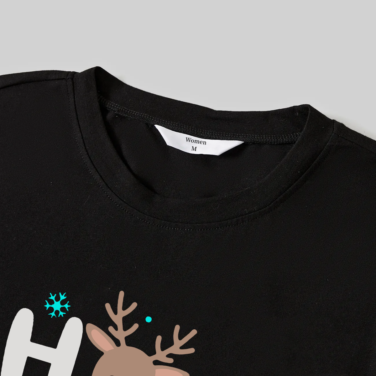 WW | Christmas "HO HO HO" Text Print Black Long Sleeve Top with Green and Black Plaid Family Neutral Pajamas