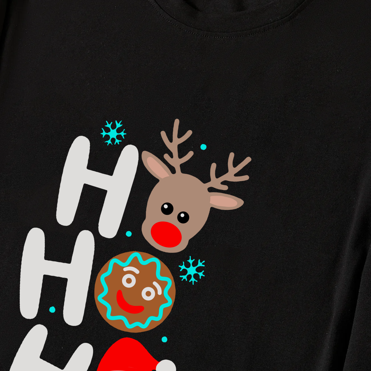WW | Christmas "HO HO HO" Text Print Black Long Sleeve Top with Green and Black Plaid Family Neutral Pajamas