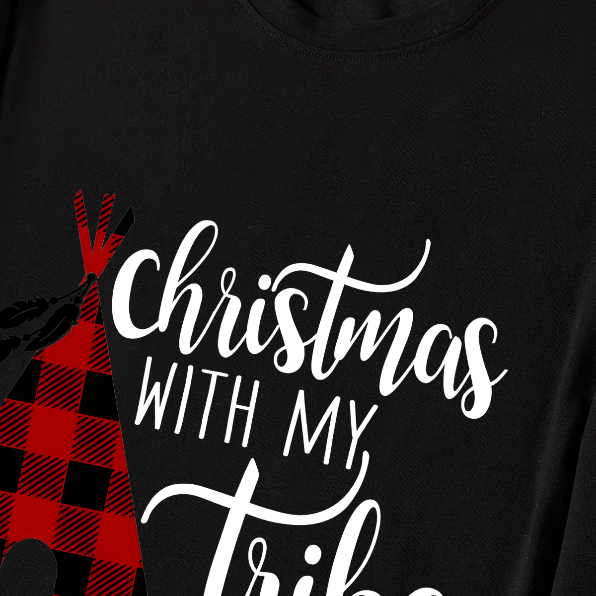 WW | "Merry Christmas" Text Print Black Long Sleeve Top with Green and Black Plaid Family Pajamas