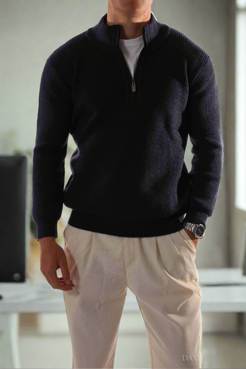 WW | Half-Zip High Collar Rib Knit Comfortable Fit
