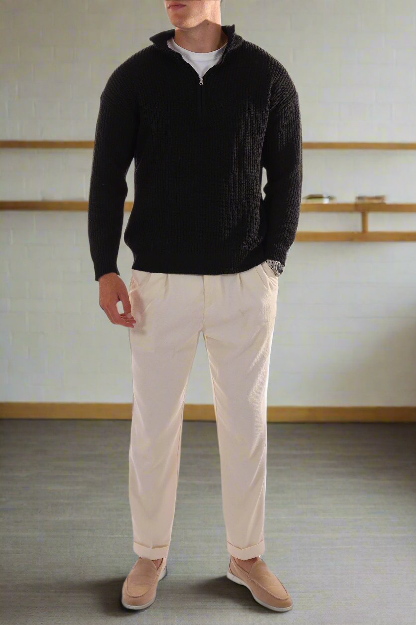 WW | Half-Zip High Collar Rib Knit Comfortable Fit