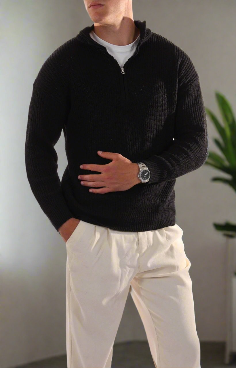 WW | Half-Zip High Collar Rib Knit Comfortable Fit