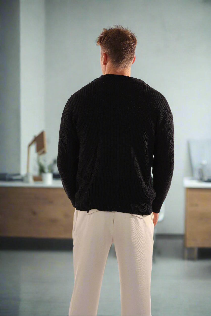 WW | Half-Zip High Collar Rib Knit Comfortable Fit
