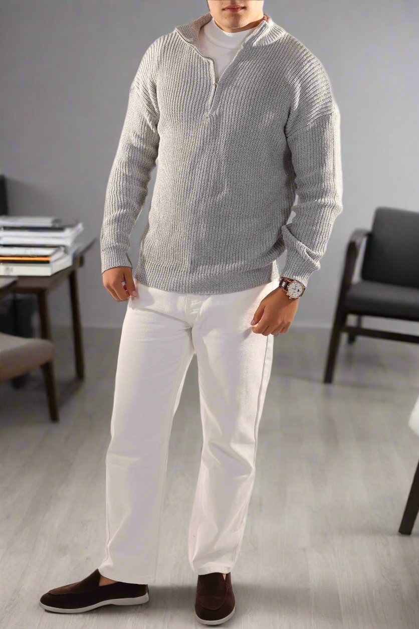 WW | Half-Zip High Collar Rib Knit Comfortable Fit