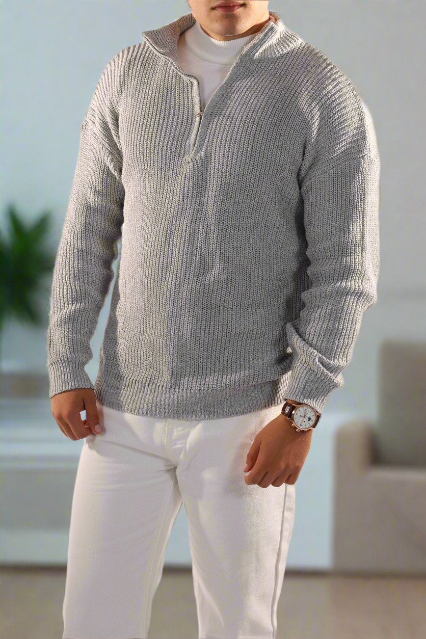 WW | Half-Zip High Collar Rib Knit Comfortable Fit