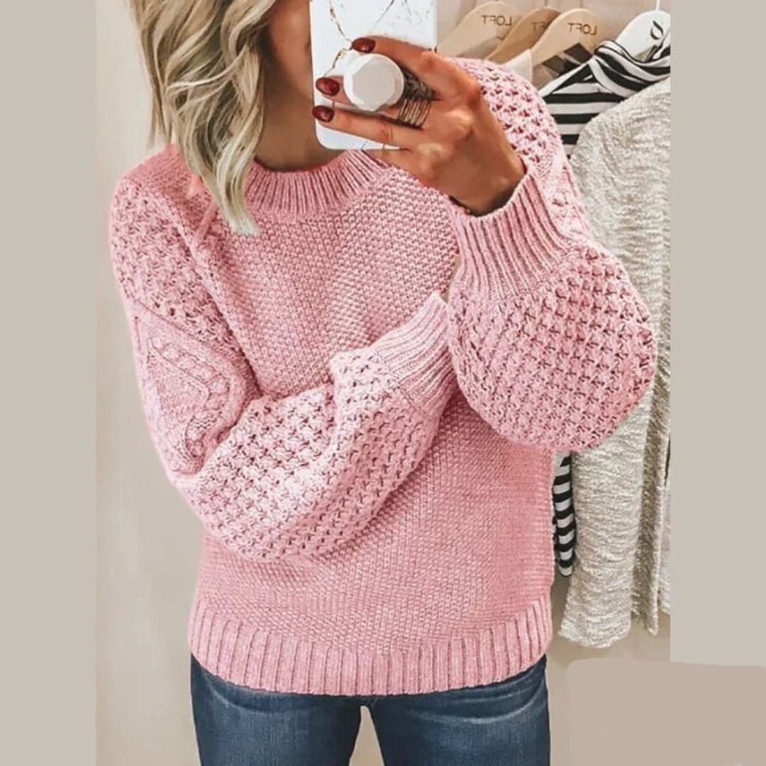 WW | Strickpullover Zopfmusterärmel Ballonärmel Bequem Und Stilvoll