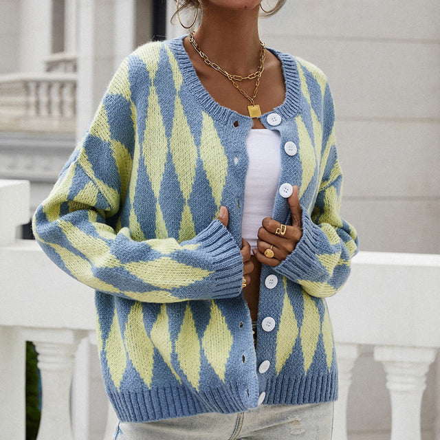 WW | Gemusterter, Lässiger Strickstrickjacke