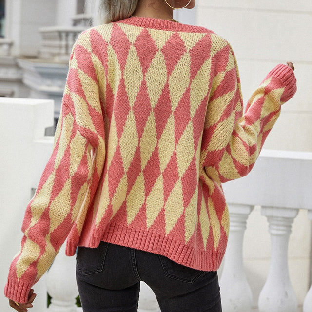 WW | Gemusterter, Lässiger Strickstrickjacke