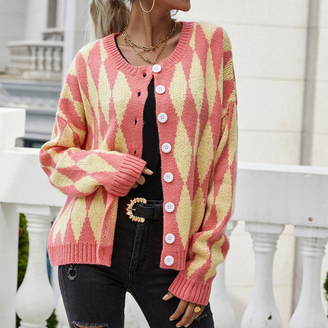 WW | Gemusterter, Lässiger Strickstrickjacke