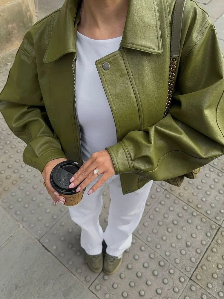 WW | Oversized Jacket with Front Zipper and Flap Pockets
