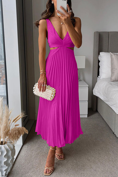 WW | Plissierter Plunge Midi-Kleid