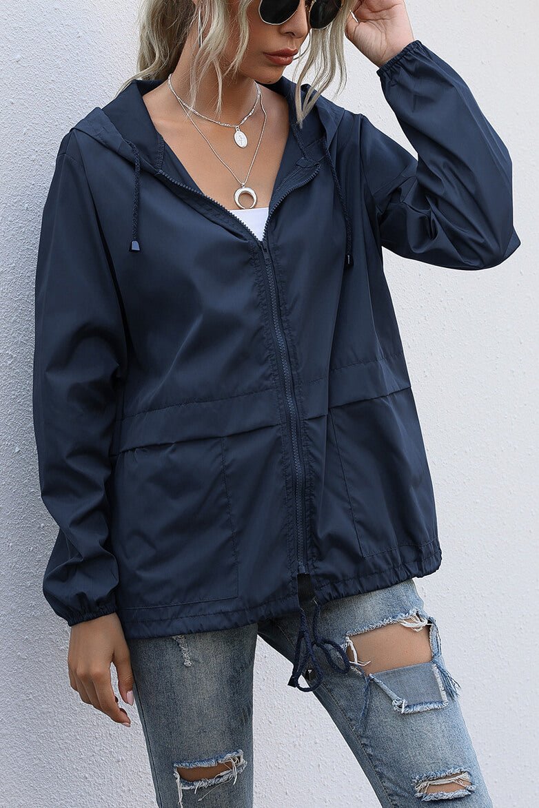 WW | Windbreaker-Jacke - Verstellbarer Kordelzugbund - Wasserabweisend - Lässige Outdoor-Schicht
