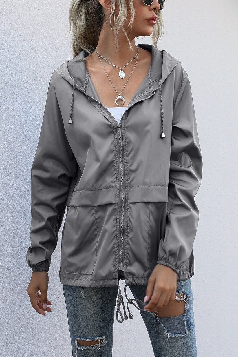 WW | Windbreaker-Jacke - Verstellbarer Kordelzugbund - Wasserabweisend - Lässige Outdoor-Schicht