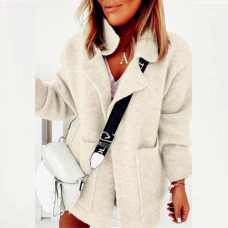 WW | Offene Vorderseite Kragen Strickjacke Damenjacke