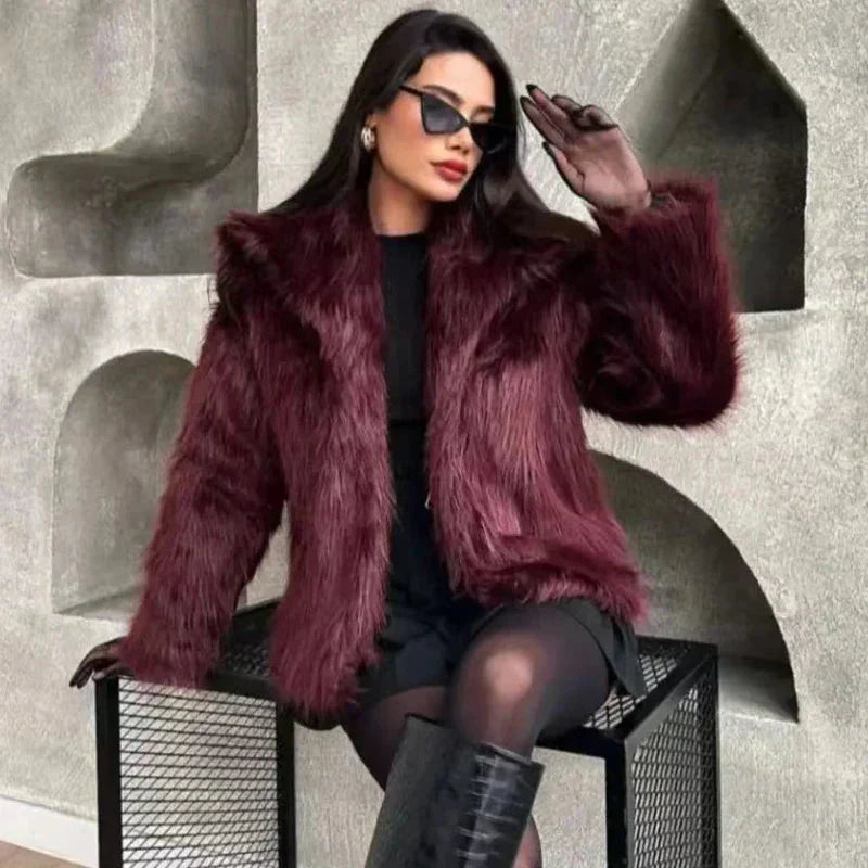 WW | Short Fluffy Faux Fur Jacket For Women