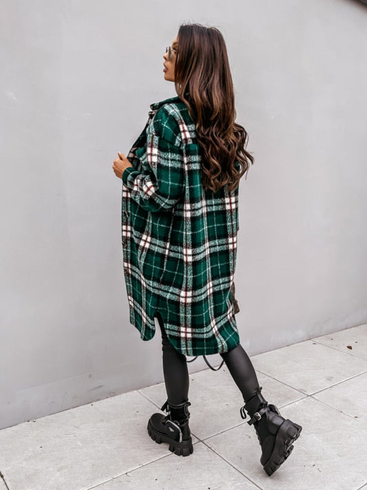 WW | Damen Karierter Hemd Mantel - Lang