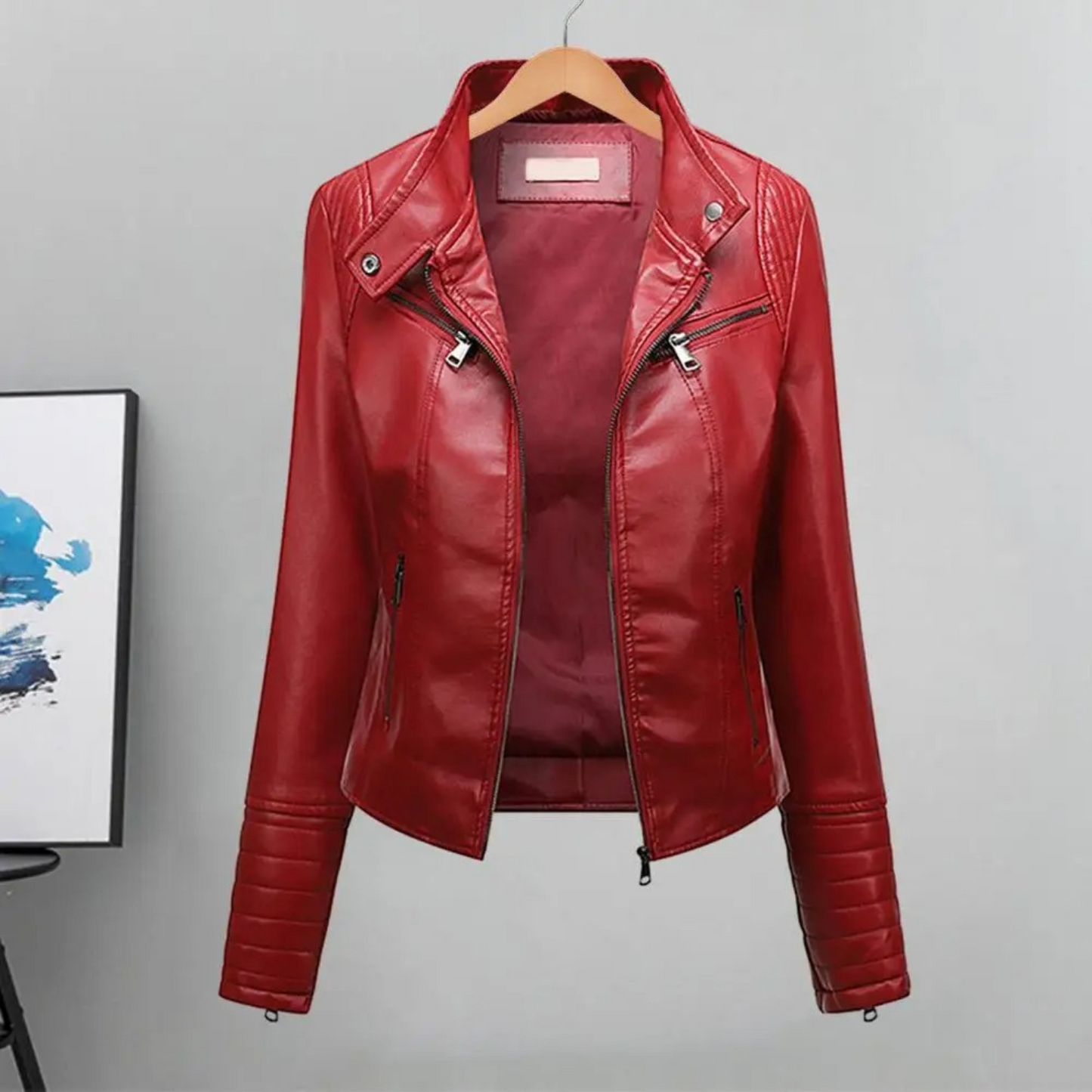 WW | sportliche kurze Lederjacke für Damen mit Stehkragen