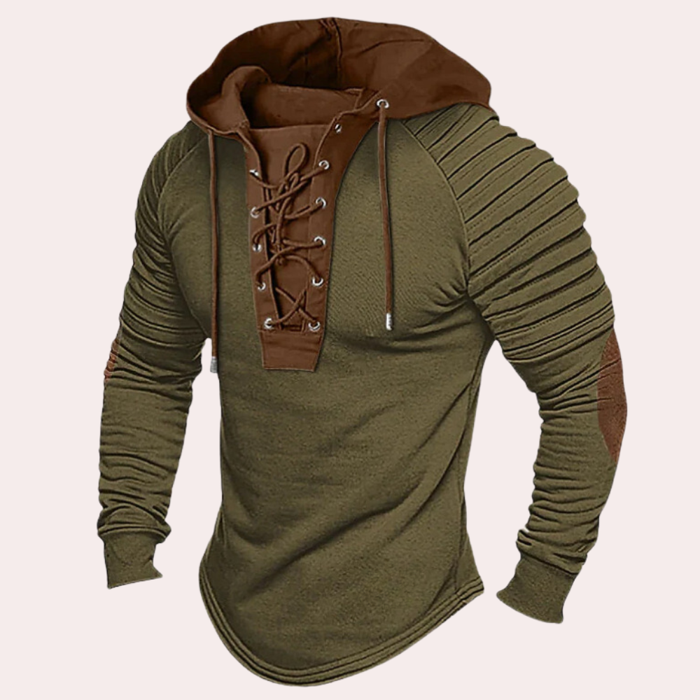 WW | Kapuzenpullover mit Schnürung - Vintage Hoodie mit Rippärmeln & Wikinger-Style