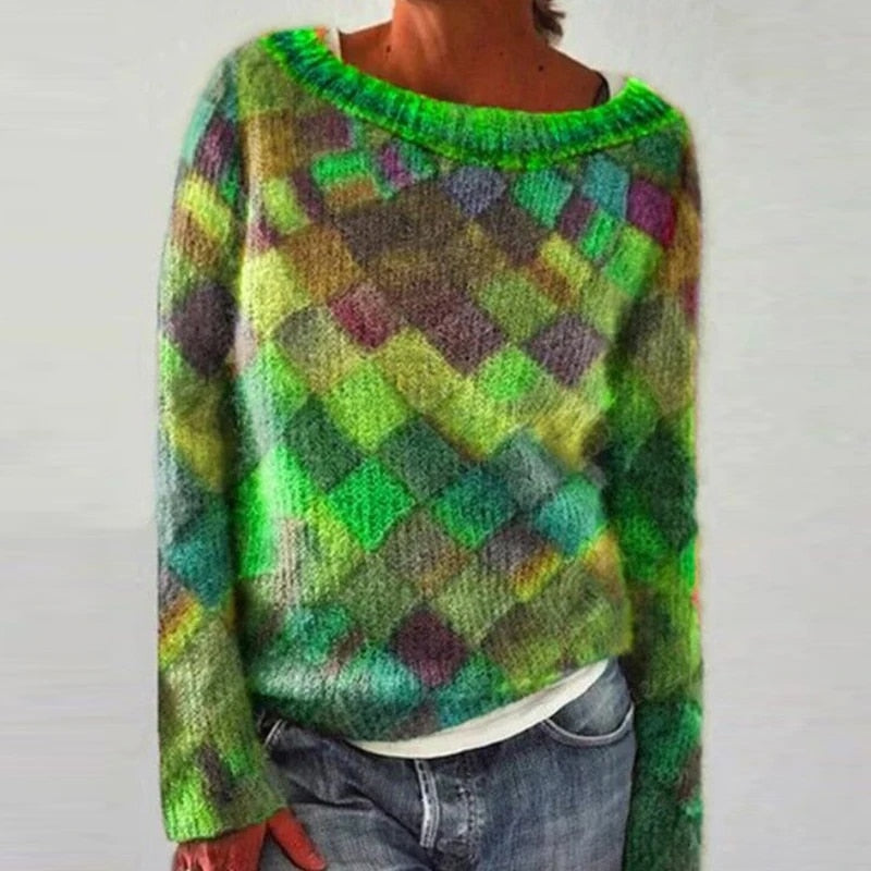 WW | Cozy Loose-Fit Sweater with Diamond Pattern