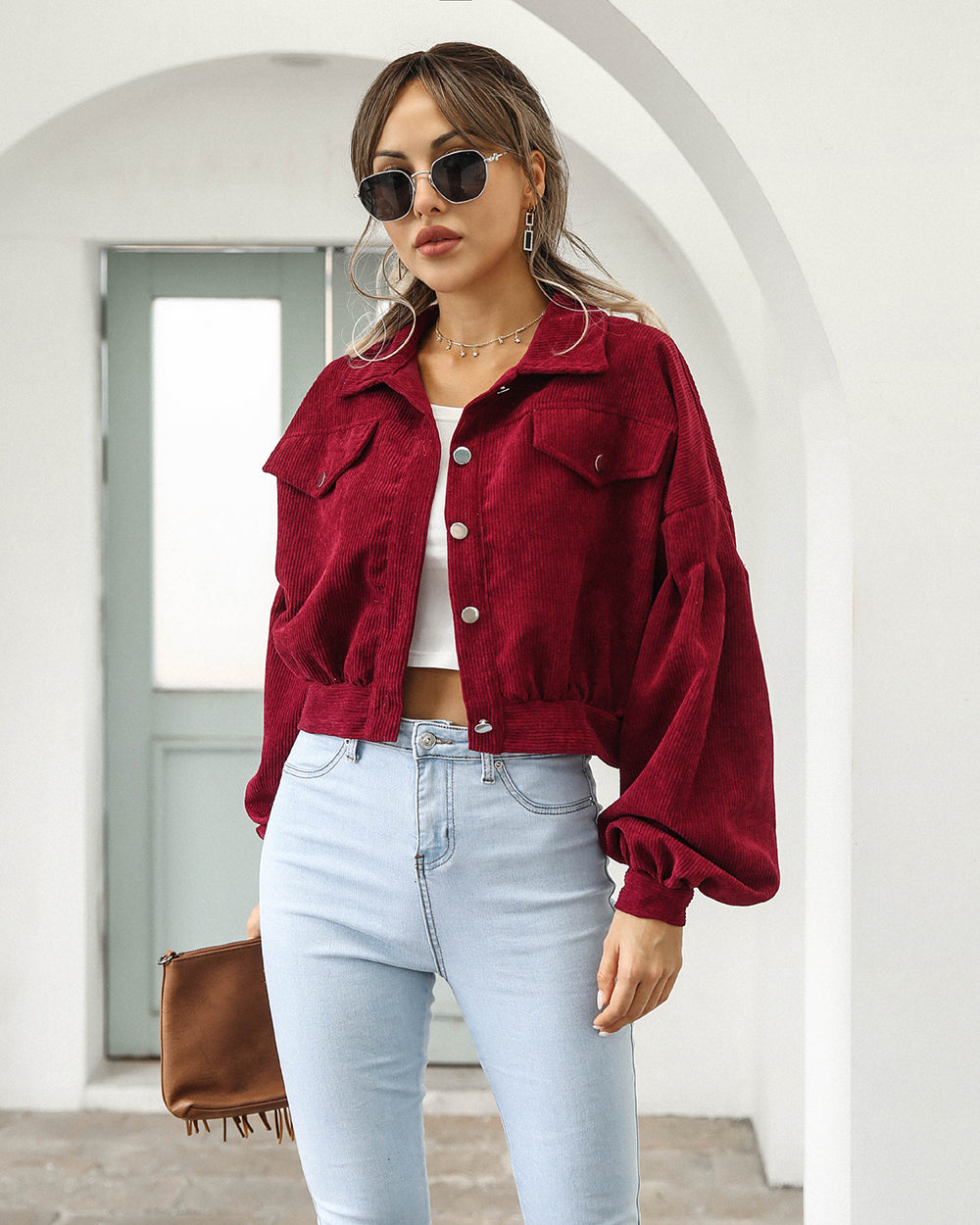 WW | Cordjacke Trendy Jacke mit Kurzen Ärmeln Ist Ein Must Have für Diesen Frühling