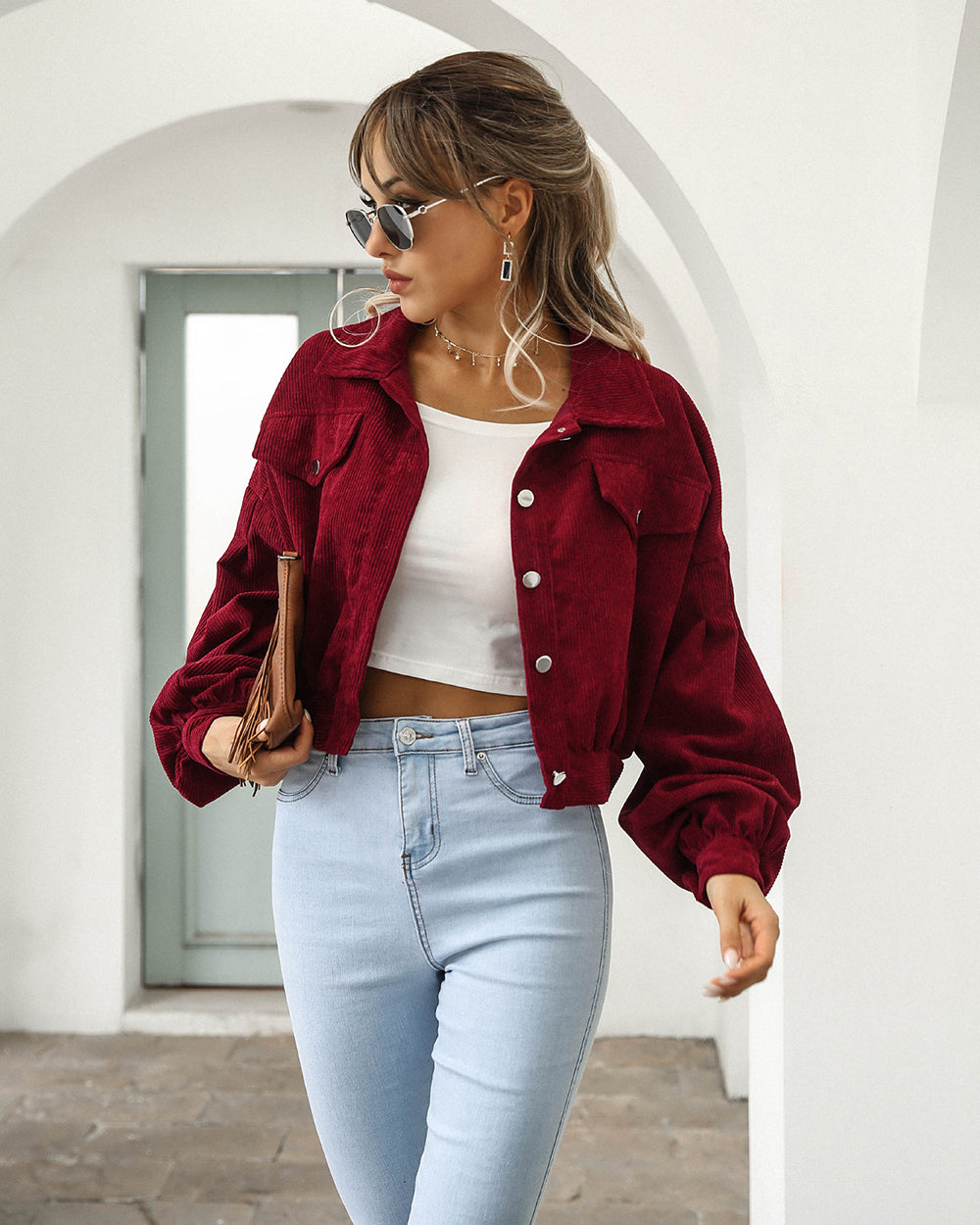 WW | Cordjacke Trendy Jacke mit Kurzen Ärmeln Ist Ein Must Have für Diesen Frühling