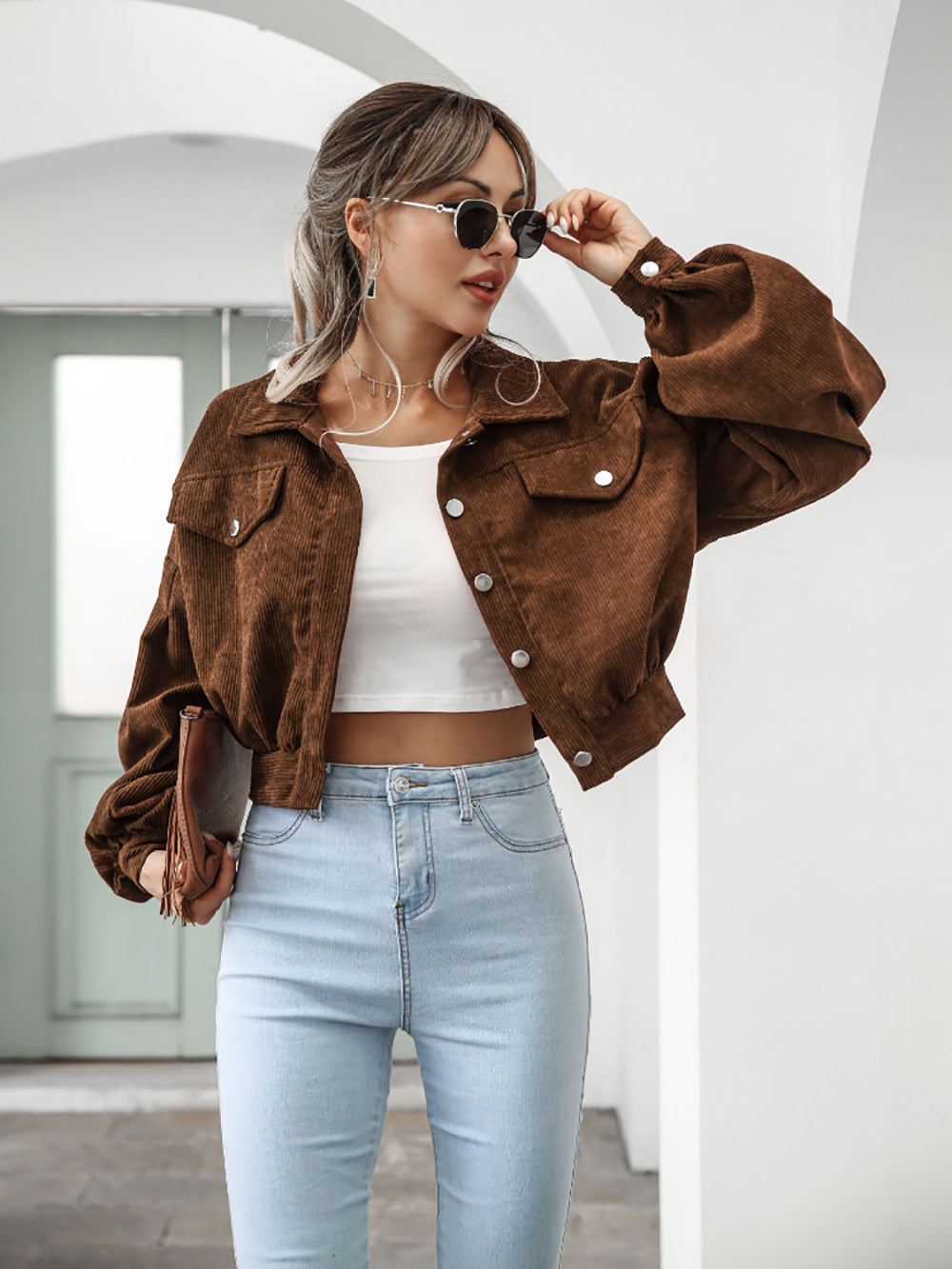 WW | Cordjacke Trendy Jacke mit Kurzen Ärmeln Ist Ein Must Have für Diesen Frühling