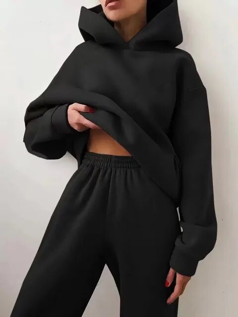 WW | Bequeme Kapuzenpullover- und Jogginghosen-Set für Frauen