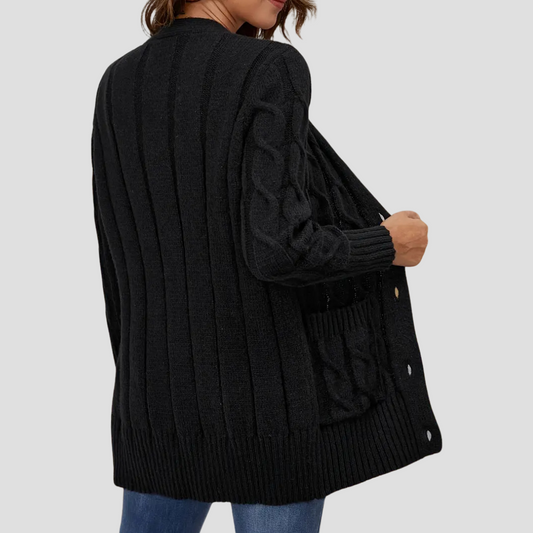 WW | Damen Kabelstrick-Cardigan mit Knopfschluss und Taschen
