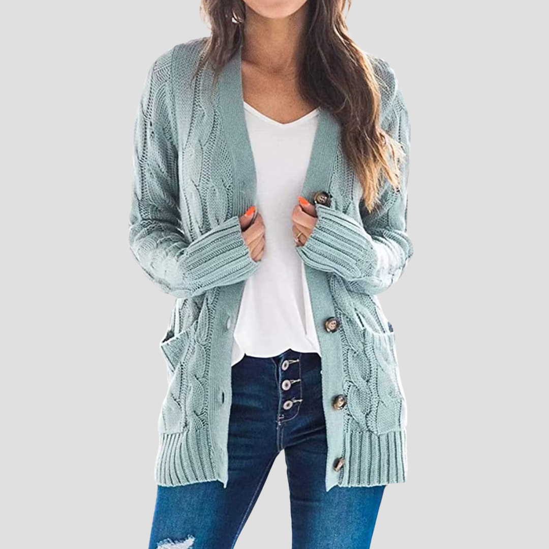 WW | Damen Kabelstrick-Cardigan mit Knopfschluss und Taschen