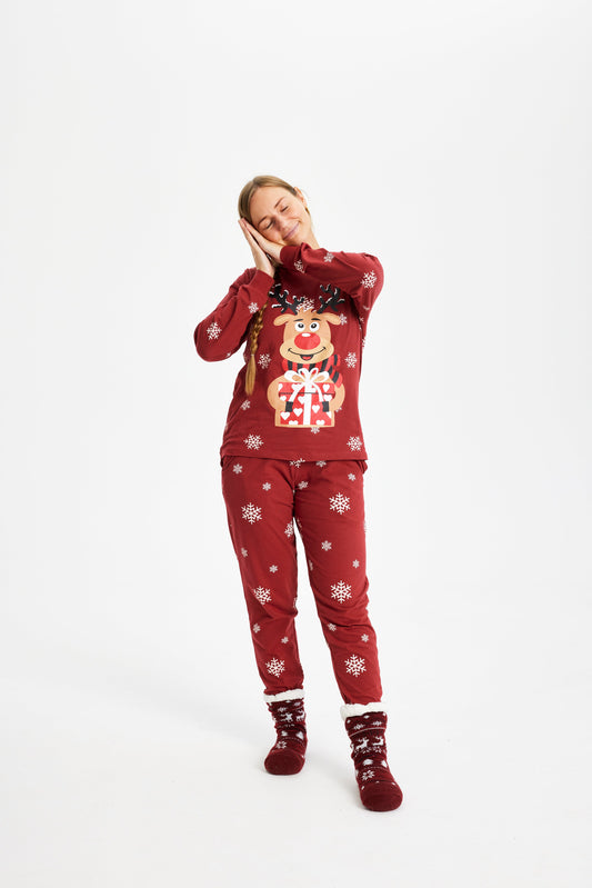 WW | Rudolfs Süßes Weihnachts-Pyjama Rot - Damen