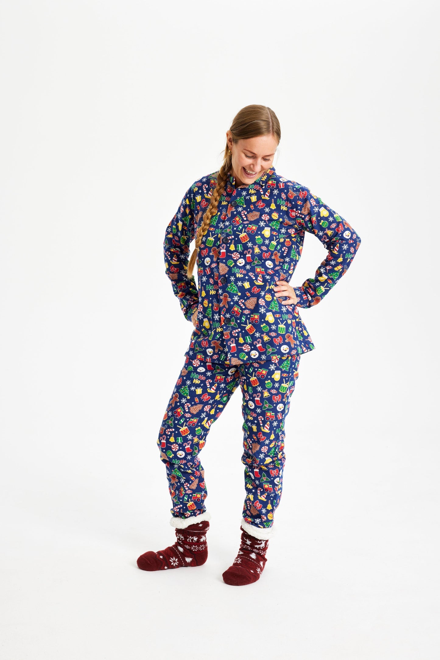 WW | Verrückter Weihnachts-Pyjama Flanell Blau - Damen