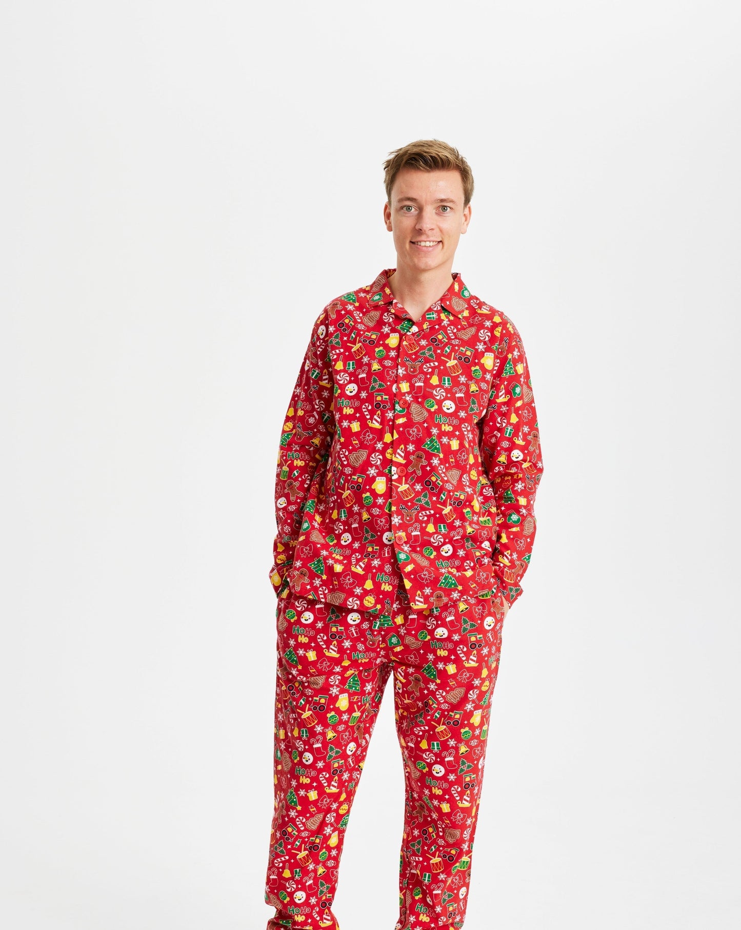 WW | Verrückter Weihnachts-Pyjama Flanell Rot - Herren