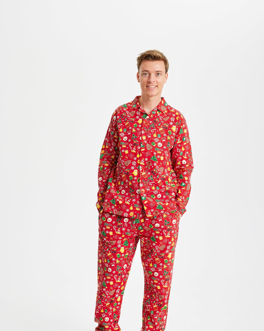 WW | Verrückter Weihnachts-Pyjama Flanell Rot - Herren